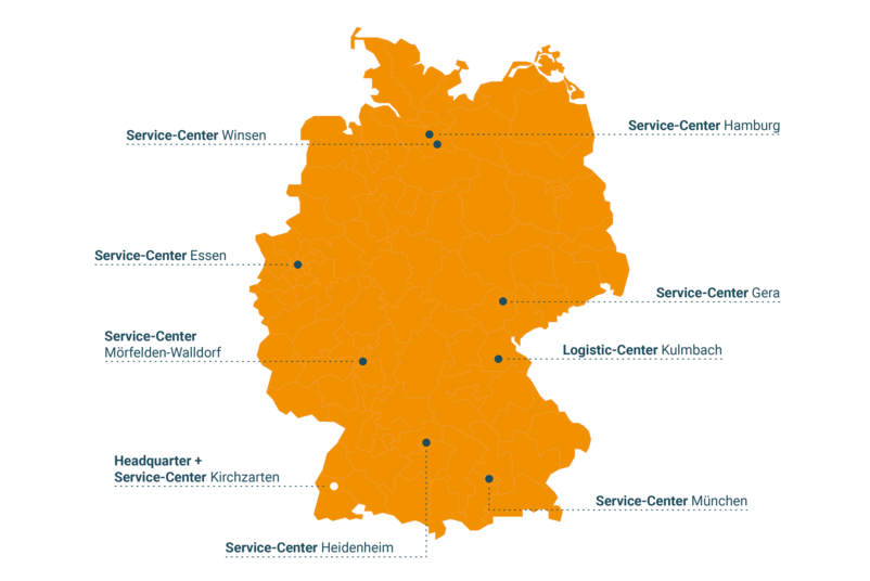 Deutschlandkarte Deutschlandkarte mit allen Service-und Logistikcentern der Testo Industrial Services