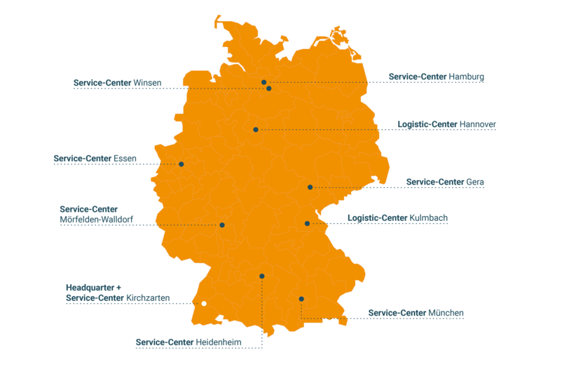 Germany map Map of Germany showing all Testo Industrial Services service and logistics centers