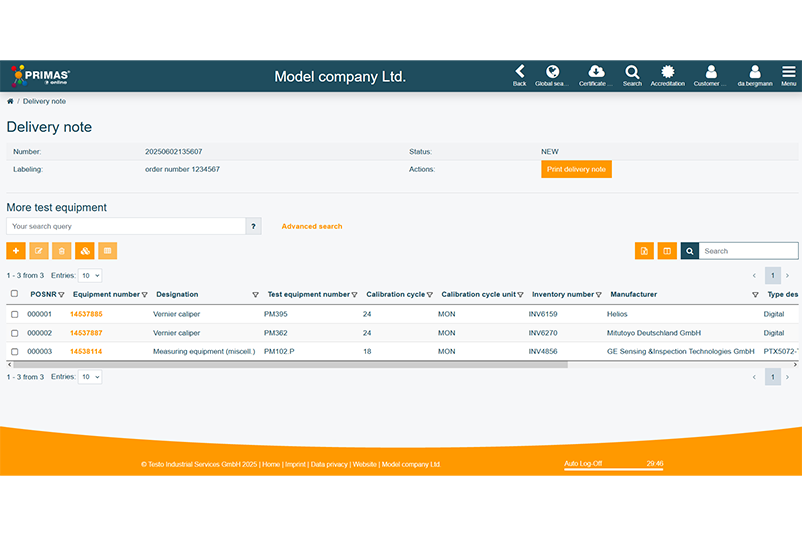 Delivery note Delivery note